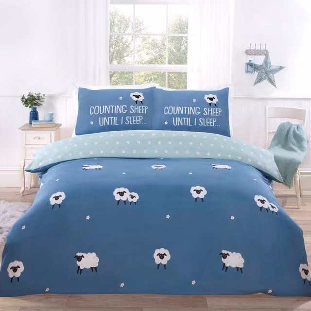 Rapport Home Counting Sheep Reversible Microfibre Duvet Set and Pillowcase, Blue and Pink, W: 180 cm, H: 200 cm
