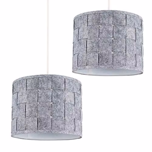 ValueLights Monza Set of 2 Modern Grey Fabric Cylinder Pendant Light Shades, Width: 26 cm – 1