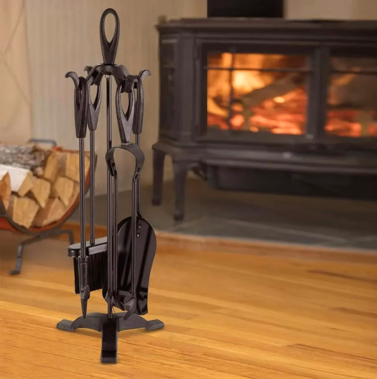 MANTRARAJ Fireside 5-Piece Fire Companion Set for Log Burners with Stand in Cotswold Black Iron – 2