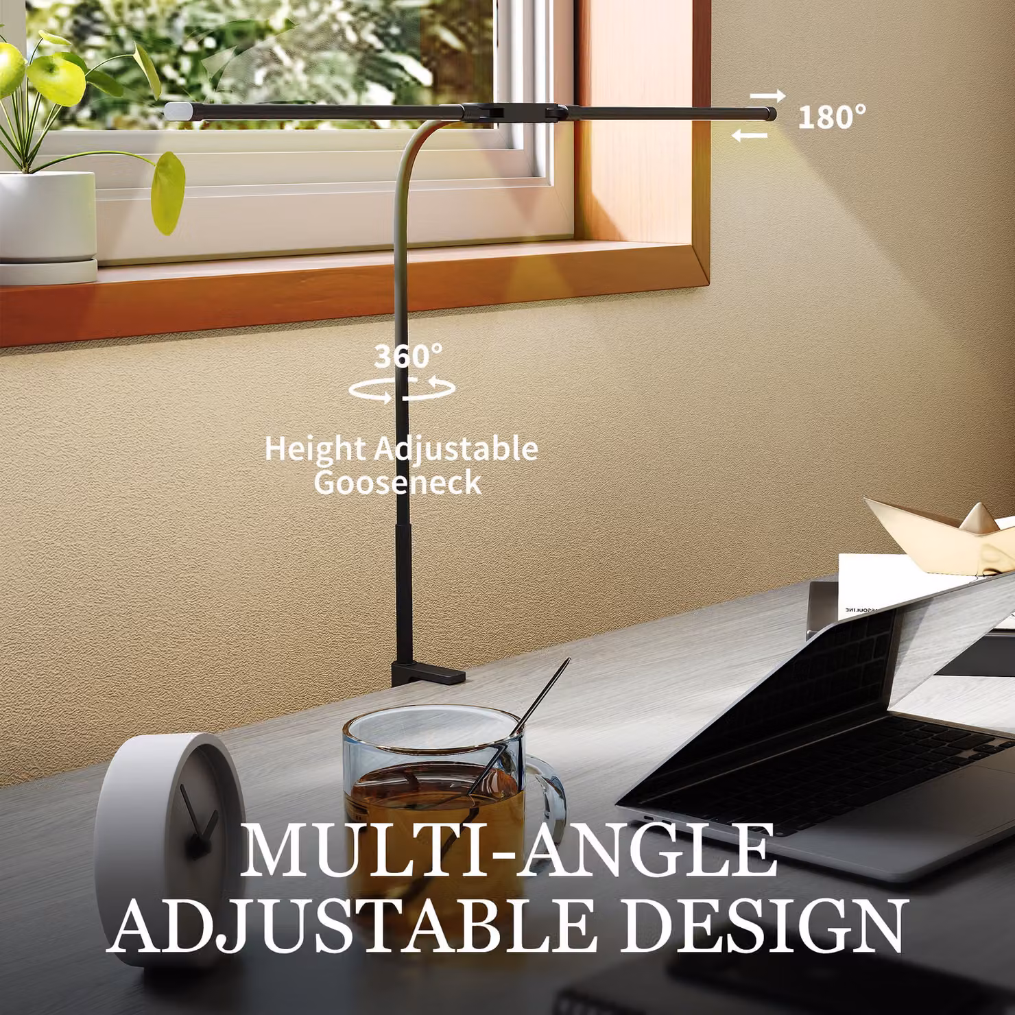 HOMCOM LED Desk Lamp with Clamp, Double Head Table Lamp with 3 Colour Modes, 10 Brightness Levels, Flexible Gooseneck, Timer and Memory Function, Black – 3