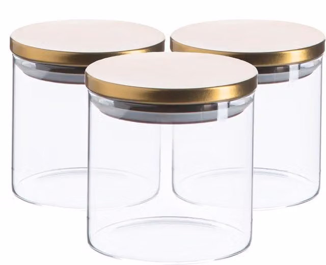Argon Tableware Scandi Airtight Glass Storage Jar with Metallic Lid, Gold, 550ml