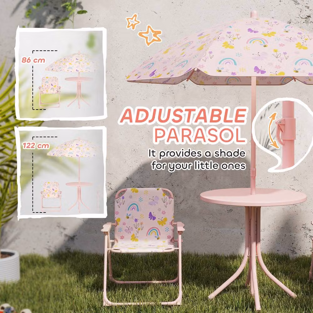 STILVORA Kids Garden Table and Chair Set with Parasol in Pink – 3
