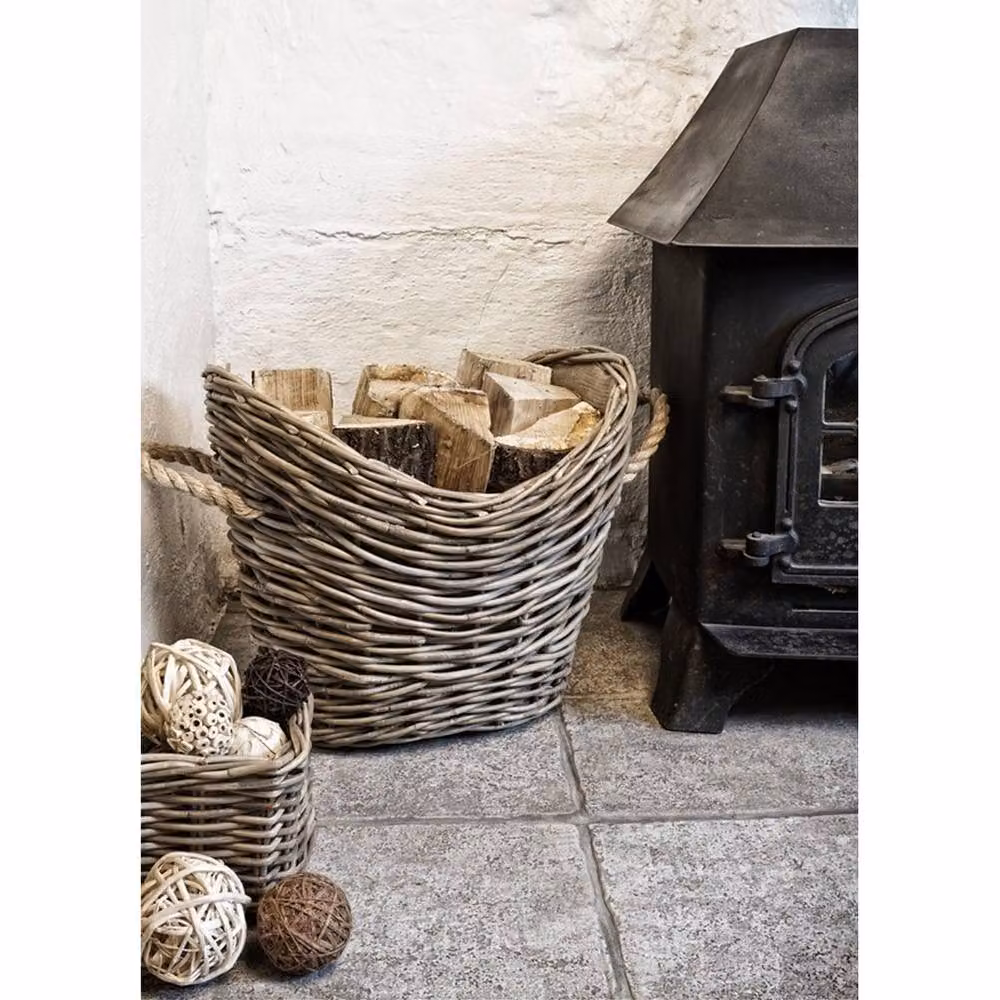 Lemon Pavilion Brown Wicker Oval Log Basket with Handles, W55 x D36 x H39 cm – 2