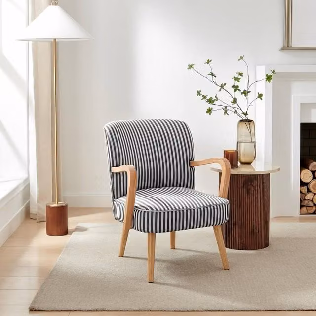 FurnitureboxUK Sylvie Accent Chair in Black with Oak Effect Rubberwood Legs