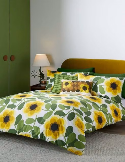 Orla Kiely Giant Water Lily Reversible Cotton Bedding Set, Yellow Mix, 200 x 200 cm