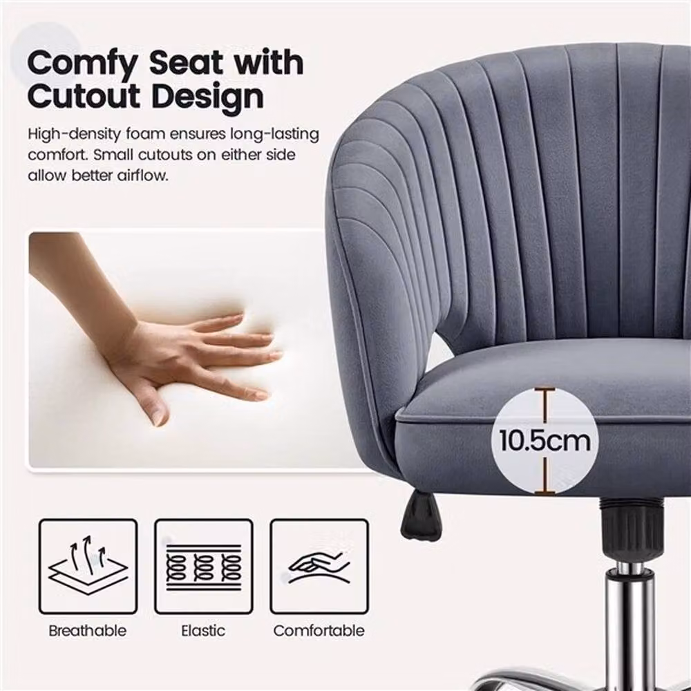 EONLION Dark Grey Velvet Modern Home Office Task Chair with 360 Degree Swivel and Castors – 2
