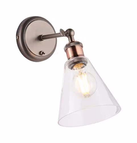 Netlighting Hal Metal Wall Lamp in Grey with Copper and Transparent Glass Shade – 1