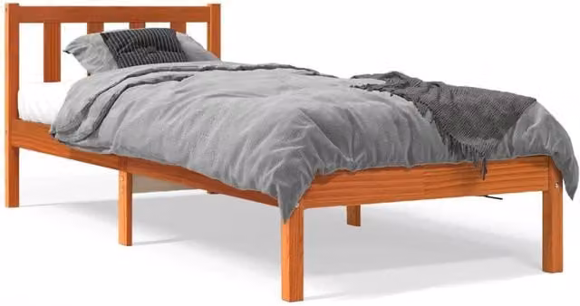 Berkfield Home Small Single Solid Wood Pine Bed Frame in Wax Brown, W: 75 cm, L: 190 cm