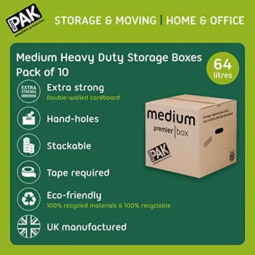 StorePAK Heavy Duty Medium Archive Cardboard Storage Boxes with Handles, 64 Litres, Brown, H: 40.5 cm x W: 40.5 cm x D: 40.5 cm (Pack of 10) – 3