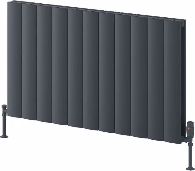 Bathroom Kingdom Loco Anthracite Double Oval Horizontal Aluminium Radiator, Grey, W: 104 cm, H: 60 cm
