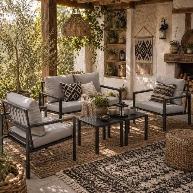 Wyld Haus Cosneri 4 Seater Garden Sofa Set with 2 Coffee Tables in Light Grey