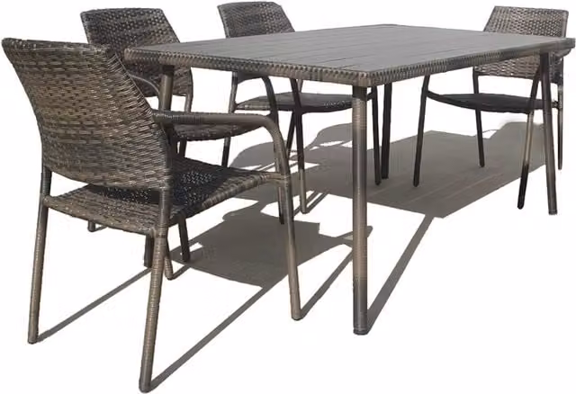 Furniture One Brown PE Rattan Patio Dining Set with Table and 4 Stackable Chairs