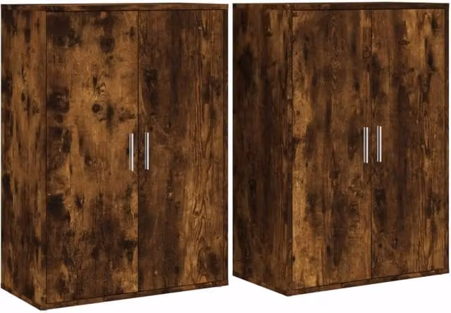 Berkfield Home Set of 2 Smoked Oak Sideboards in Brown, W/D/H: 60 x 31 x 84 cm – 1