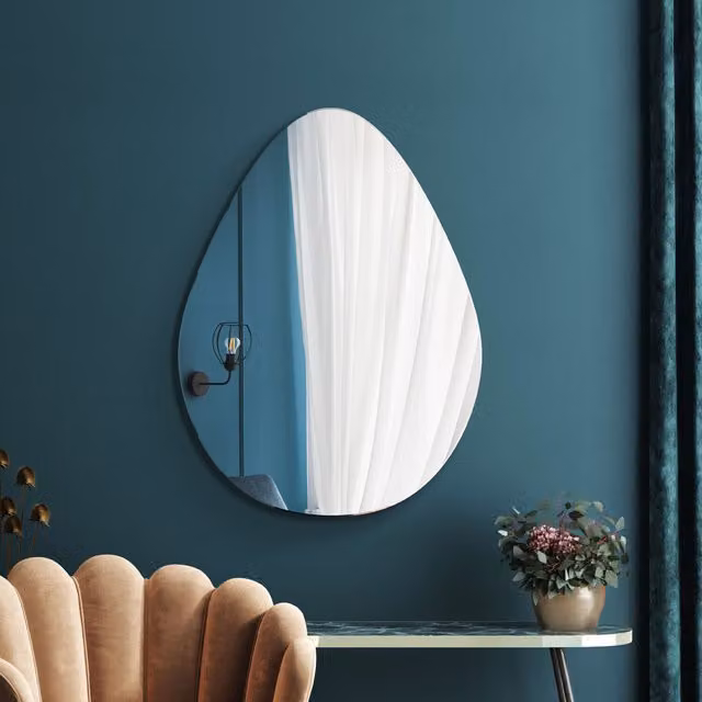 MirrorOutlet Modern Organic Frameless Pebble Wall Mirror in Silver