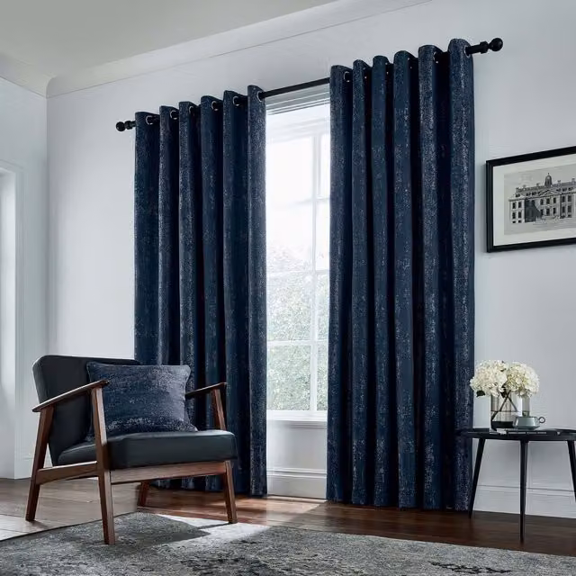 Helena Springfield Roma Woven Lined Eyelet Curtains in Dark Navy Blue, Width: 167 cm, Drop: 228 cm – 4