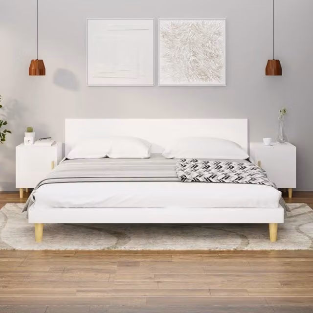 Berkfield Home Set of 2 White Matt Engineered Wood Wall Mounted Bedside Cabinets – 1