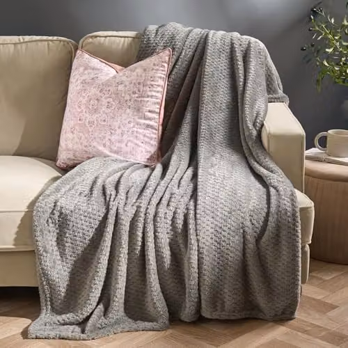 OHS Grey Fleece Faux Fur Throw Blanket, W: 150 cm, D: 200 cm – 2