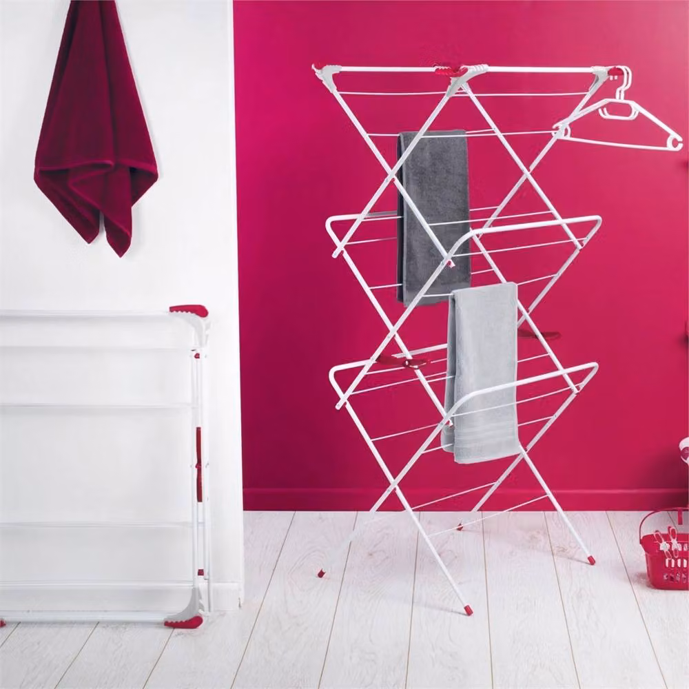 Havendro 3 Tier Folding Clothes Airer 15m Drying Rack in White, W: 100 cm, D: 15 cm – 3