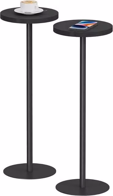 VOGREX Set of 2 Black Modern Round Pedestal End Tables, W/D/H: 25 x 25 x 70 cm