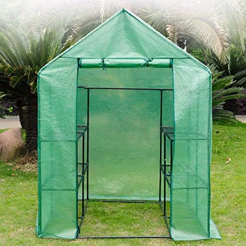 AMOS 3-Tier Portable Outdoor Garden Greenhouse in Green with 8 Shelves and Removable Waterproof PE Cover, H x W x D: 195 x 143 x 143 cm – 3