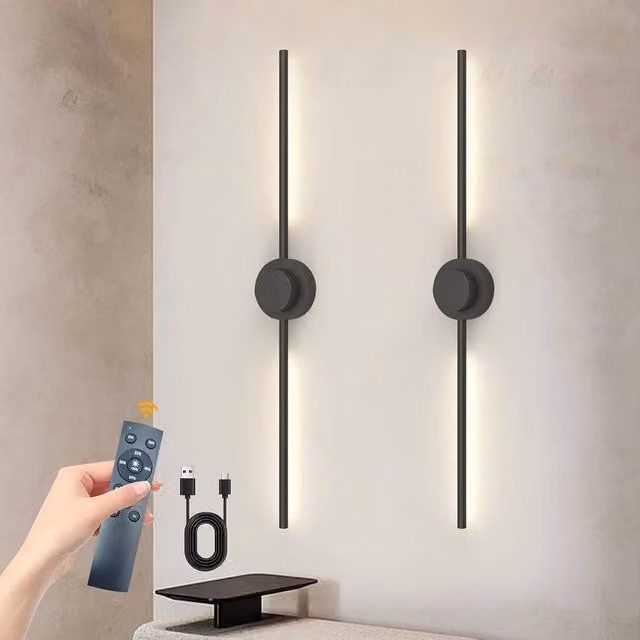 Garwarm Rechargeable LED Wall Sconce Light in Black with Remote Control and Dimmable Settings