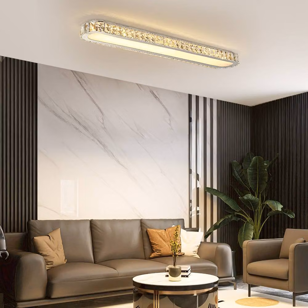 NIVOR Dimmable Rectangle Crystal LED Ceiling Light in Chrome and White, W: 100 cm, 48W – 2
