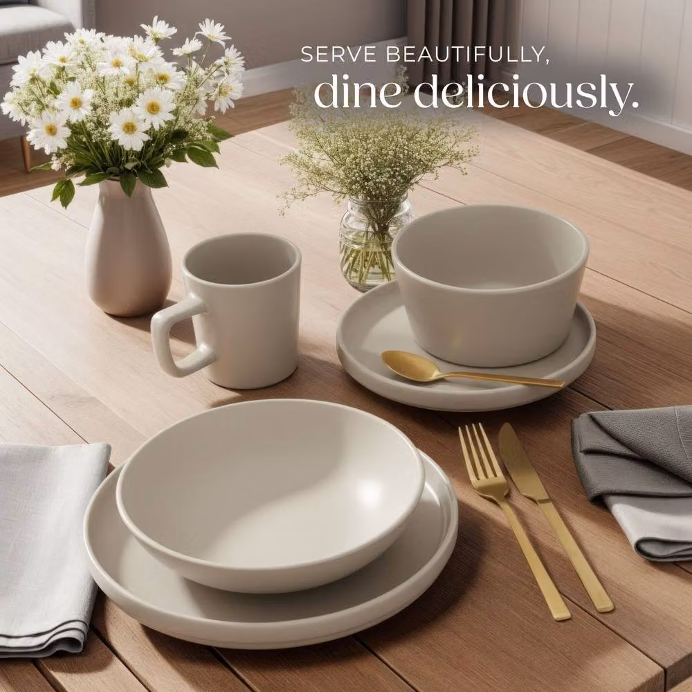 tectake Una 30 Piece Stoneware Dinnerware Set in Taupe – 4