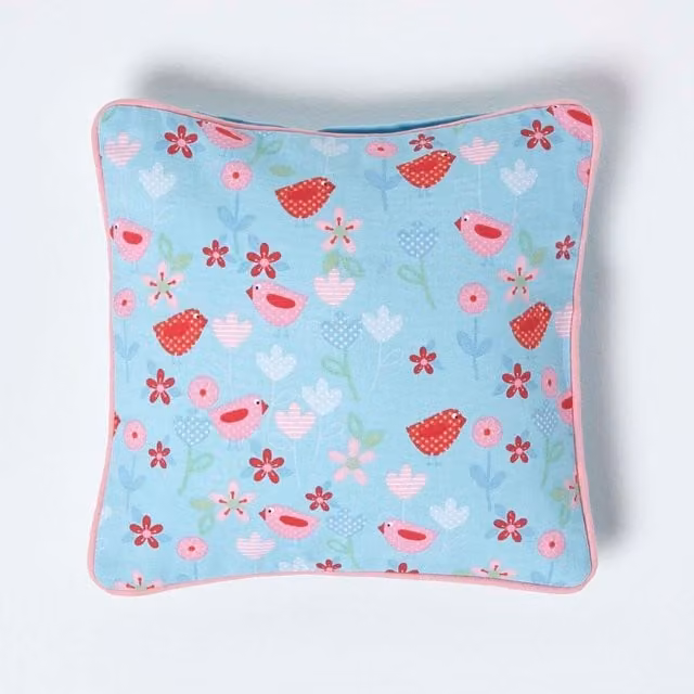 Homescapes Blue Floral Cotton Square Cushion Cover, W/D/H: 30 x 30 x 30 cm