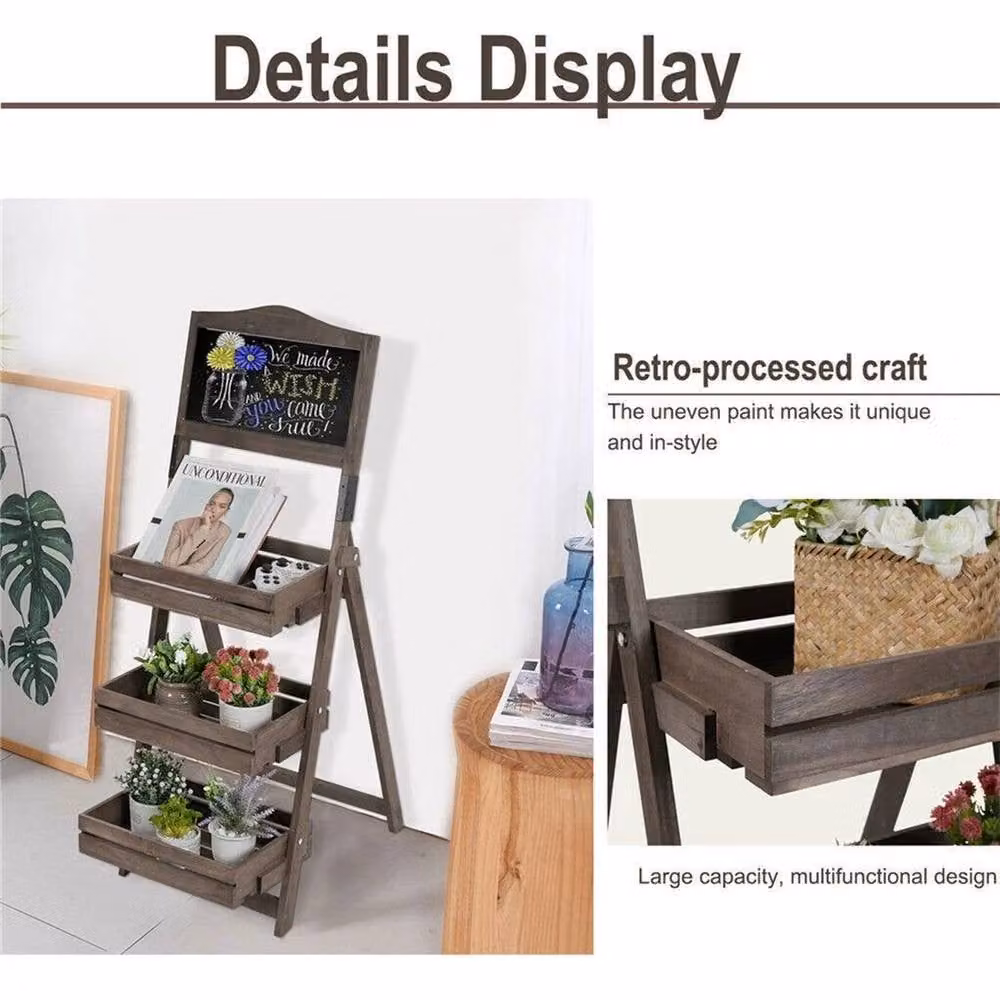 NESTLUNE Brown Wood Folding Ladder Shelving Unit – 4