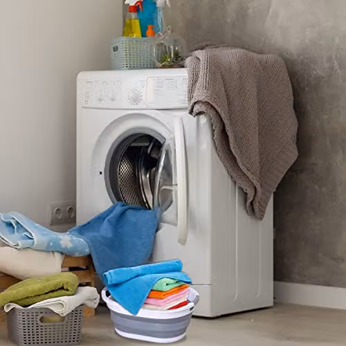 WedDecor Collapsible Oval Laundry Basket with Handles, 39L, Grey – 2