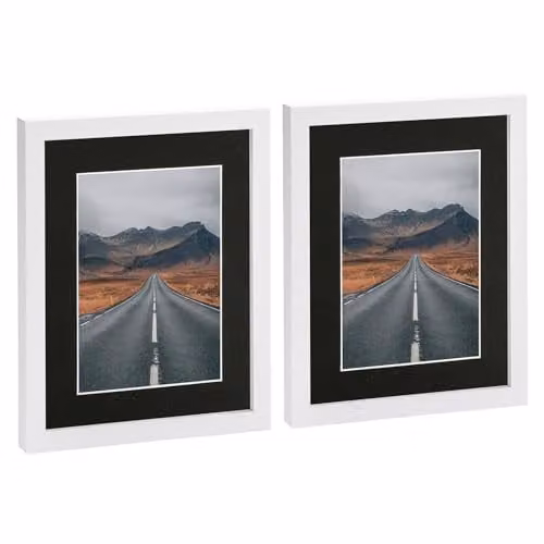 Nicola Spring Pack of 2 Rectangular Photo Frames in White with Glass Aperture for Landscape or Portrait Display – 1