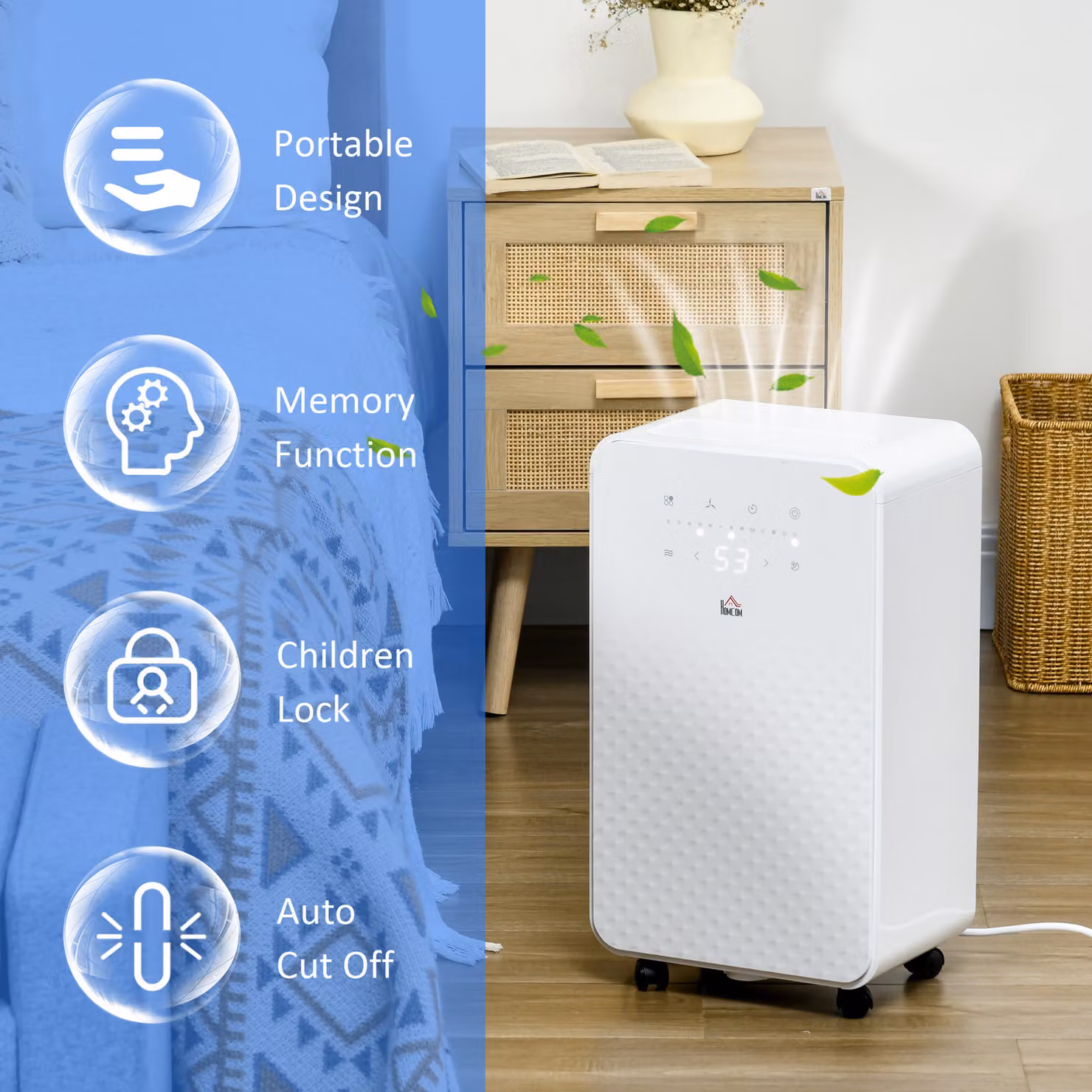 HOMCOM 10L per Day Quiet Low-Energy Dehumidifier and Air Filter with 24H Timer and Sleep Mode, White – 4