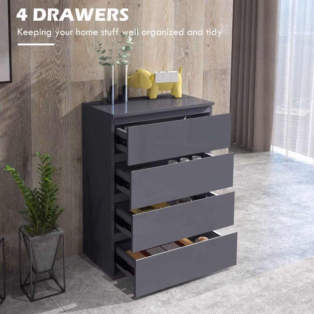 STILVORA Modern Glossy Grey Wall Mounted Chest of Drawers with 4 Soft Close Drawers – 5
