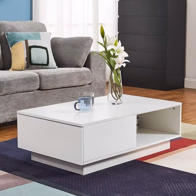 Comfy Living Modern Glossy LED Coffee Table in White, Black or Grey