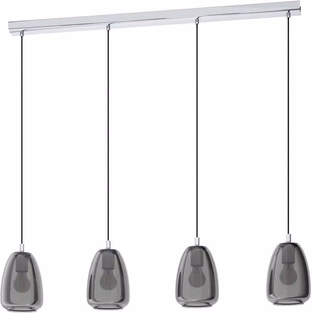 Loops Pendant Light in Chrome and Black with Transparent Glass Shades, E27, Height Adjustable