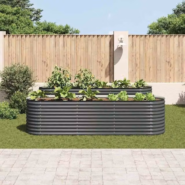 Berkfield Home Garden Galvanised Steel Raised Bed in Grey, W: 320 cm, D: 80 cm, H: 81 cm – 1