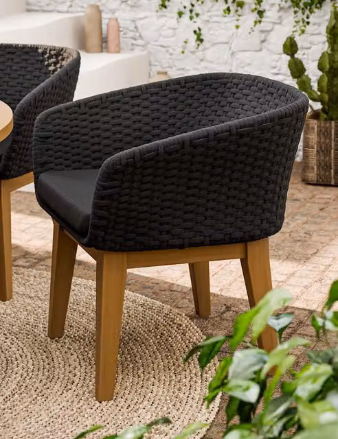 Royalcraft Eden Dusk Set of 2 Modern Black Acacia Wood Outdoor Dining Chairs with Armrests and UV-Resistant Fabric Cushions