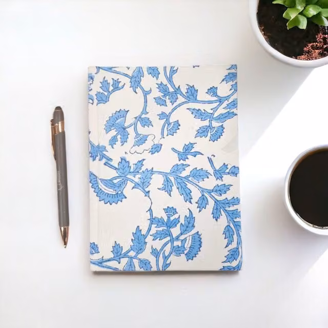 KDMK Hardcover Cotton Bound Notebook with 48 Pages in Pale Floral Blue