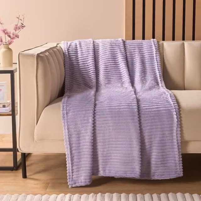 OHS Ribbed Faux Fur Throw in Purple
