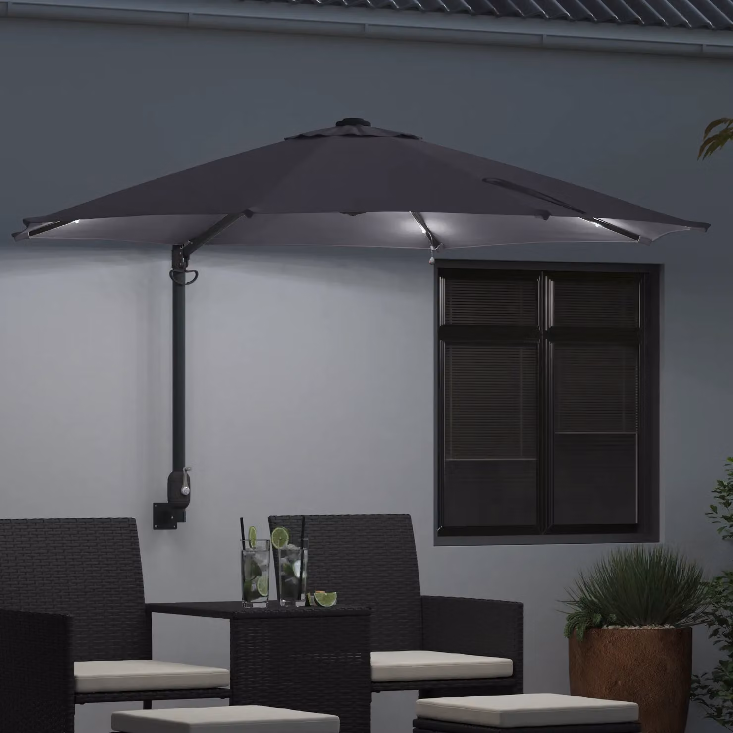 Berkfield Home Wall-mounted Garden Parasol with LEDs in Anthracite, Diameter: 248 cm – 3