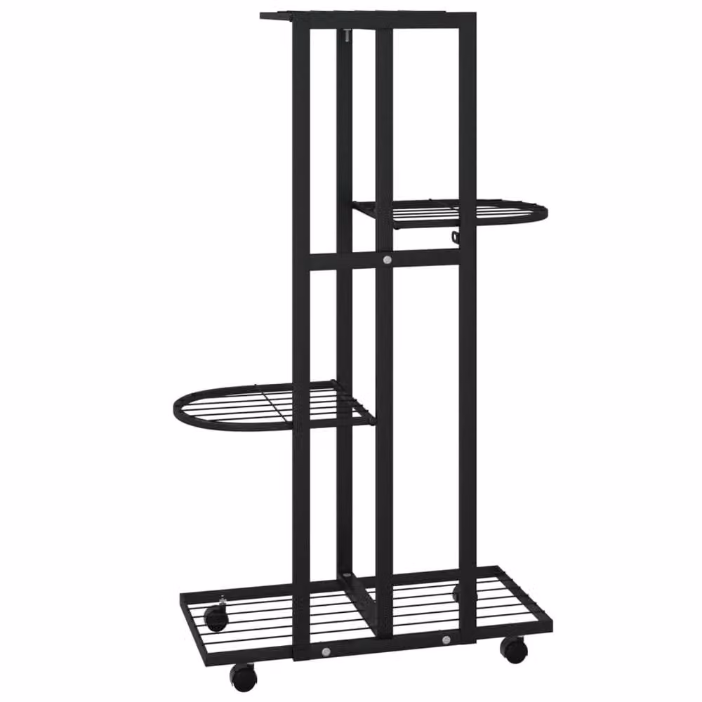 Berkfield Home 4-Tier Metal Flower Stand with Wheels in Black, W/D/H: 44 x 23 x 80 cm – 3