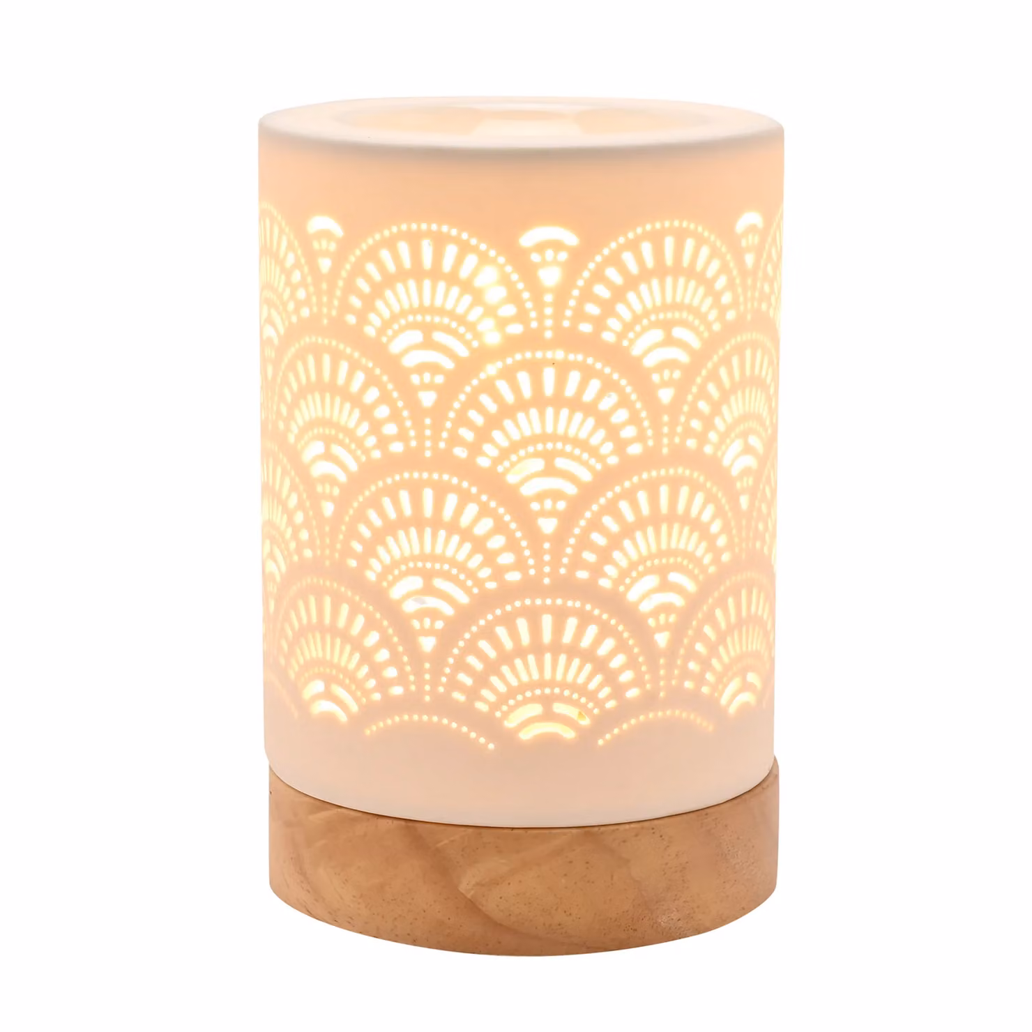 Widdop and Co. Hestia White Lace Aromatherapy Tabletop Lamp with Ceramic and Wood Finish – 2