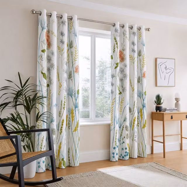 Florelle Multicolour Floral Printed Unlined Eyelet Curtains, Width: 137 cm