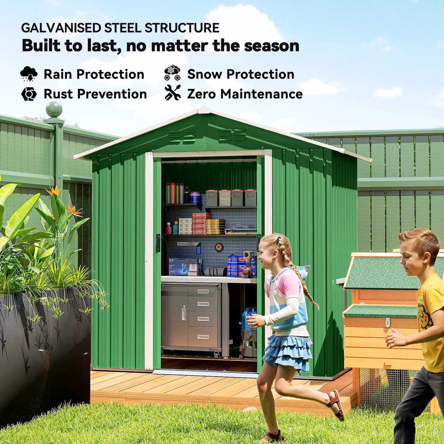 Outsunny Green Metal Garden Storage Shed with Sliding Doors and Side Vent – 4