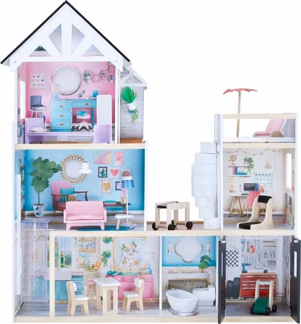Teamson Kids Olivia's Little World 3-Story Dreamland Dollhouse with Elevator, Multicolour and Grey