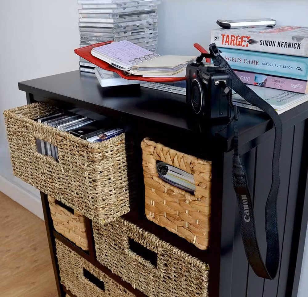 Statement Furniture Tetbury 8 Drawer Black Storage Unit with Hyacinth and Seagrass Baskets W/D/H: 80 x 34 x 100 cm – 6