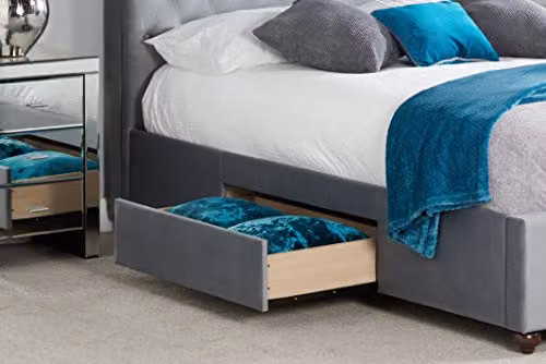 Birlea Marlow Grey Velvet Upholstered Storage Bed Frame with Drawers, W/D/H: 200 x 180 x 228.46 cm – 2