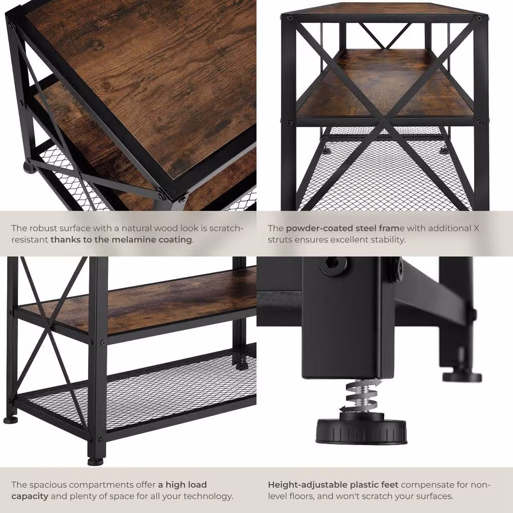 tectake Industrial TV Stand Lowboard Cabinet in Brown with 3 Shelves, Width: 141 cm – 5