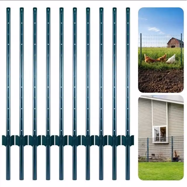 Nordara 10 Pack Green Coated Steel Metal No Dig Garden U Profile Fence Posts, Height: 121 cm