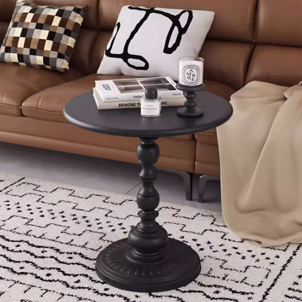 Ventryn Modern Round Nightstand with Storage Shelf in Black Matt – 3